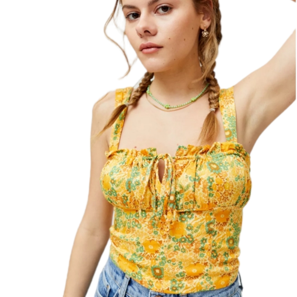 UO Floral Print Bustier Crop Tank Top
